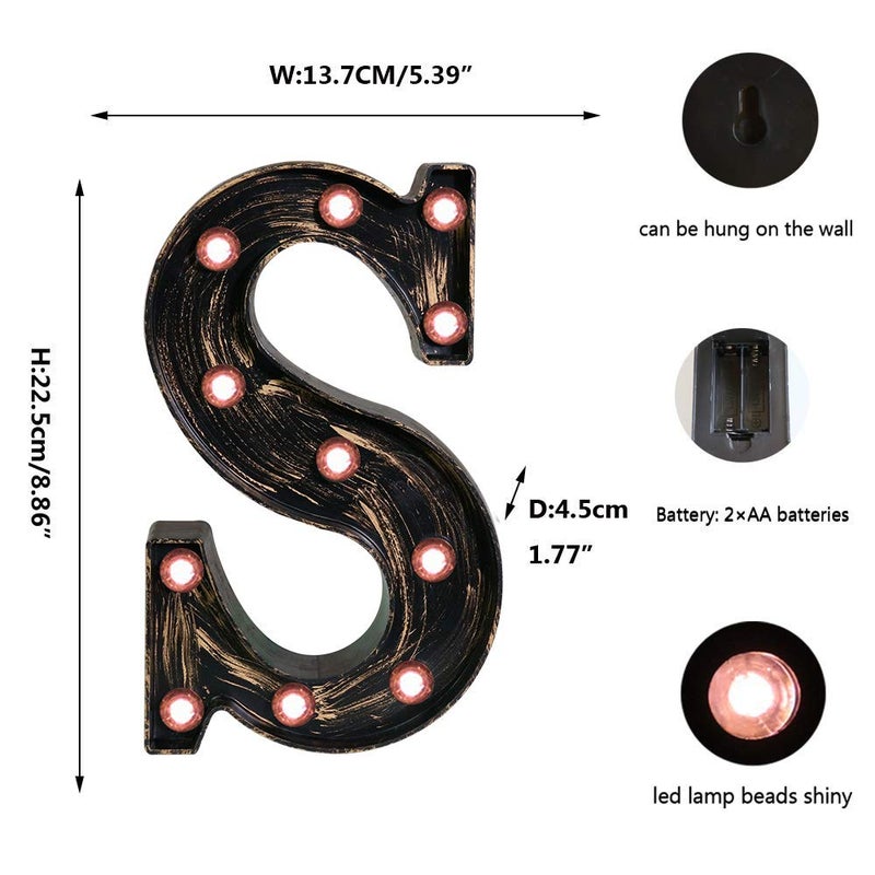 OYCBUZO Golden Black Led Marquee Letter - Industrial, Vintage Style Light Up Alphabet Letter Sign for Cafe Wedding Birthday Party Christmas Lamp Home Bar Initials Decor - S - Image 5